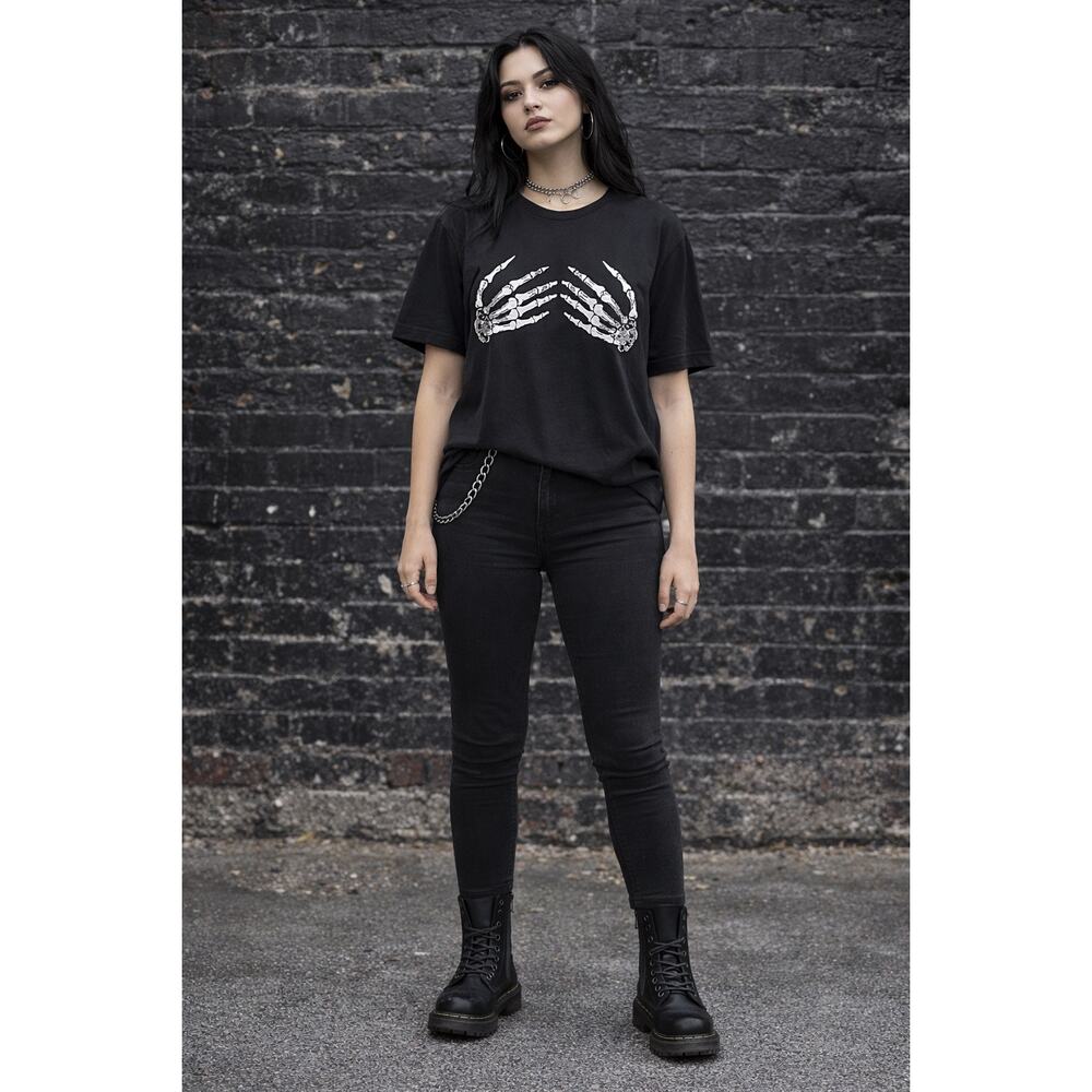 Skeleton Hands Graphic T-Shirt XXL Black Halloween Goth Punk Cotton Tee Grunge